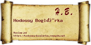 Hodossy Boglárka névjegykártya